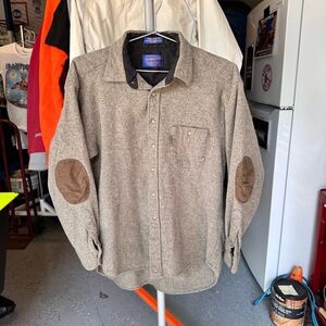 Pendleton Beige Shirt with Brown Elbow Patches